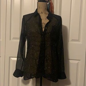 Express black and white star sheer blouse